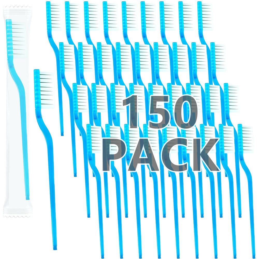 Medanera 150 prepasted disposable toothbrushes aqua blue, individually wrapped
