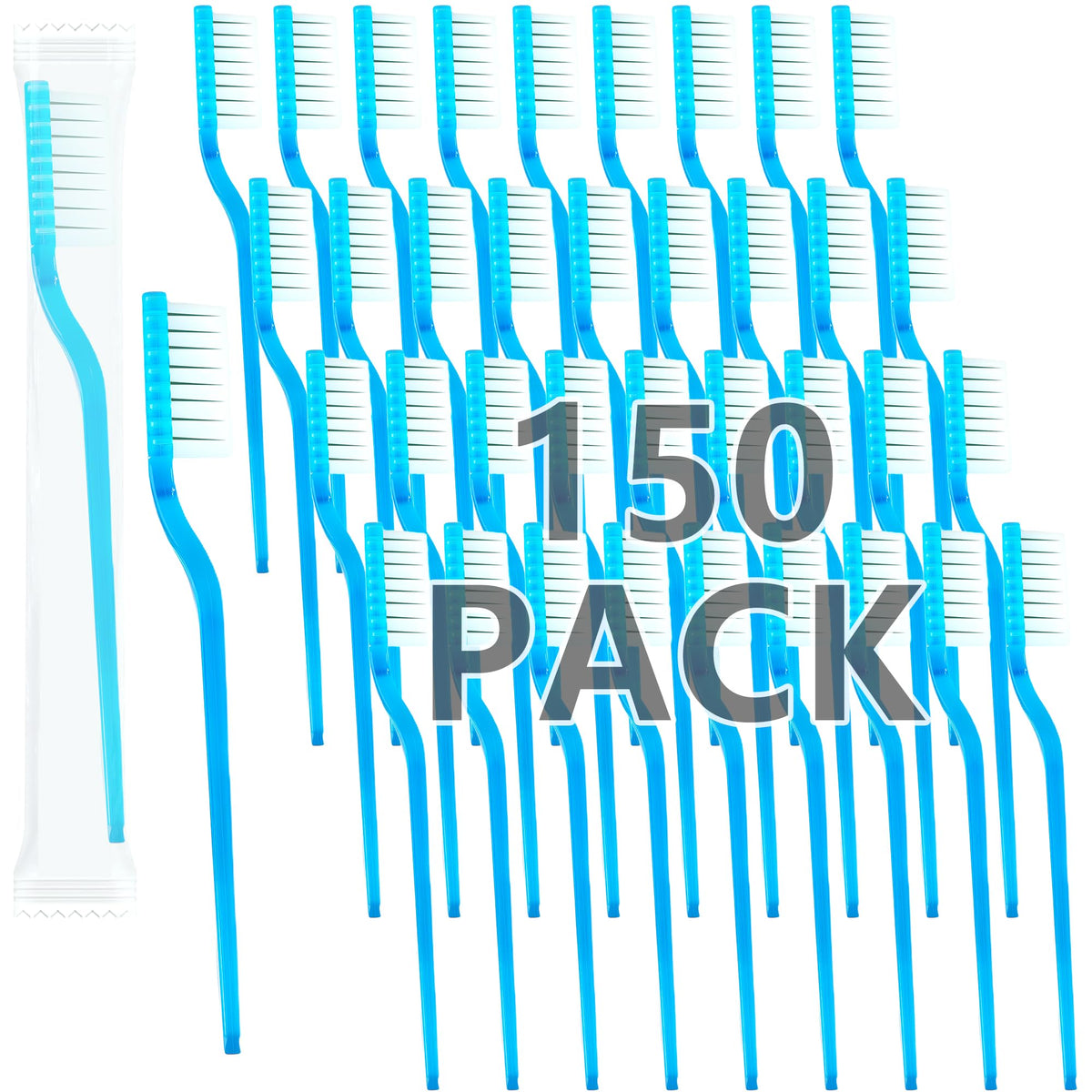 Medanera 150 prepasted disposable toothbrushes aqua blue, individually wrapped