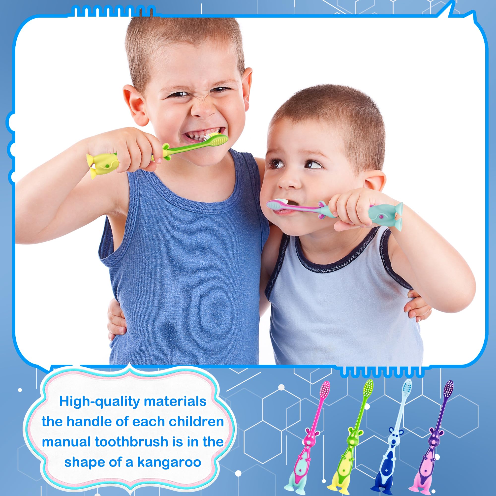 Ergonomic rubber grip handle on kangaroo toothbrush