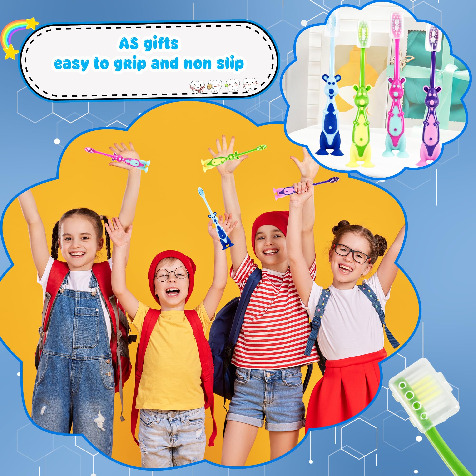 Four colors available for the kangaroo kids toothbrush