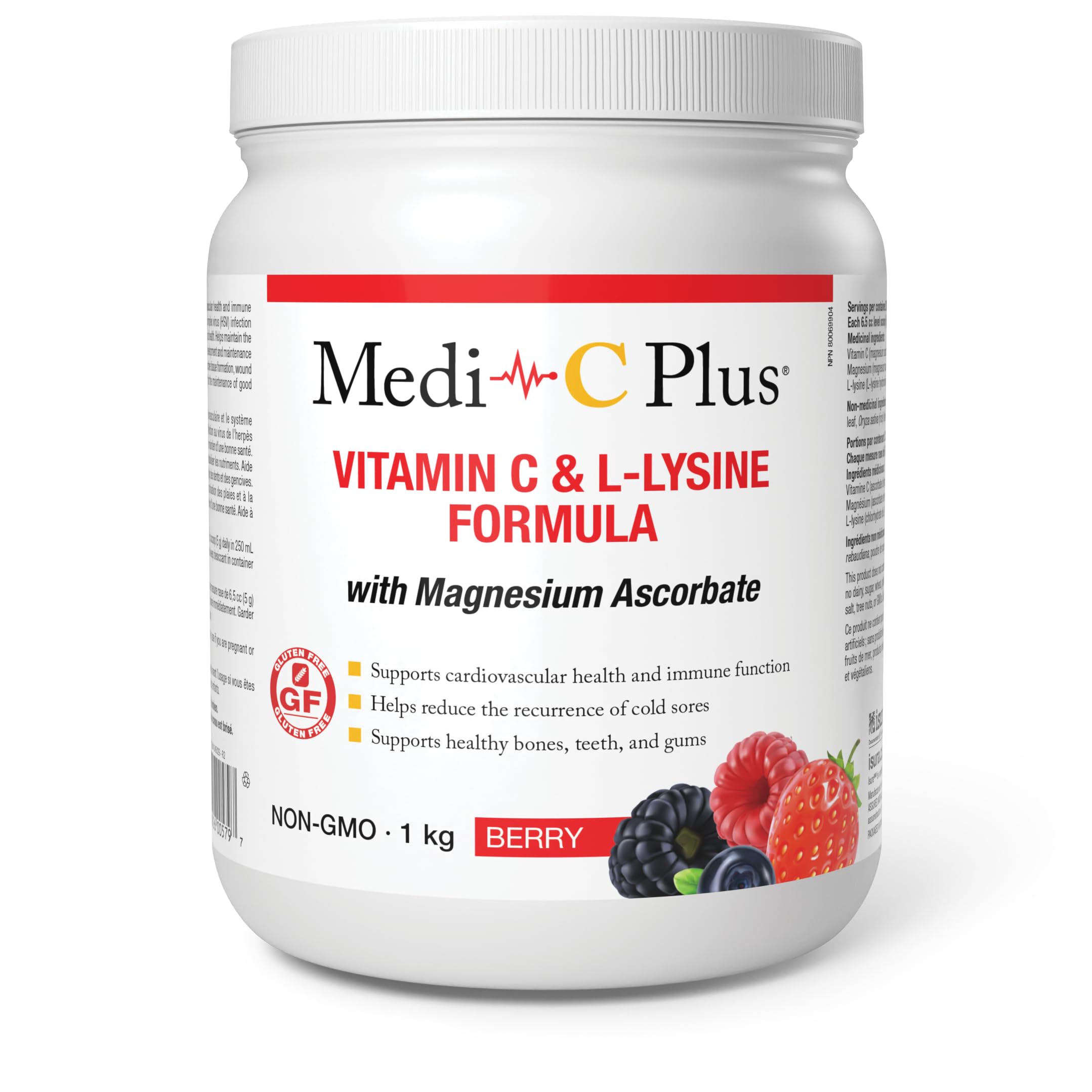 Medi C Plus Lysine Berry Flavour 1KG bottle front view