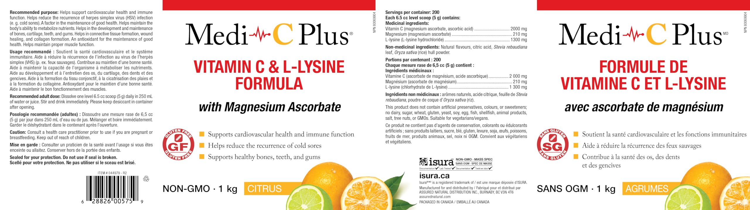 Medi C Plus Lysine Lemon Lime 1kg packaging with Preferred Nutrition branding