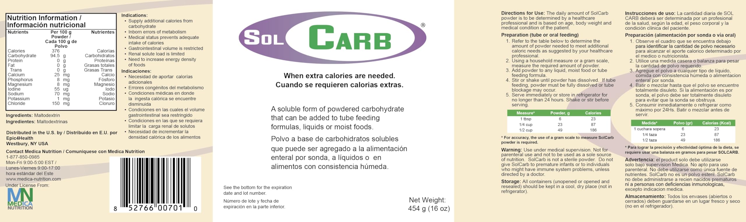 SolCarb measured with scoop for precise calorie supplementation.