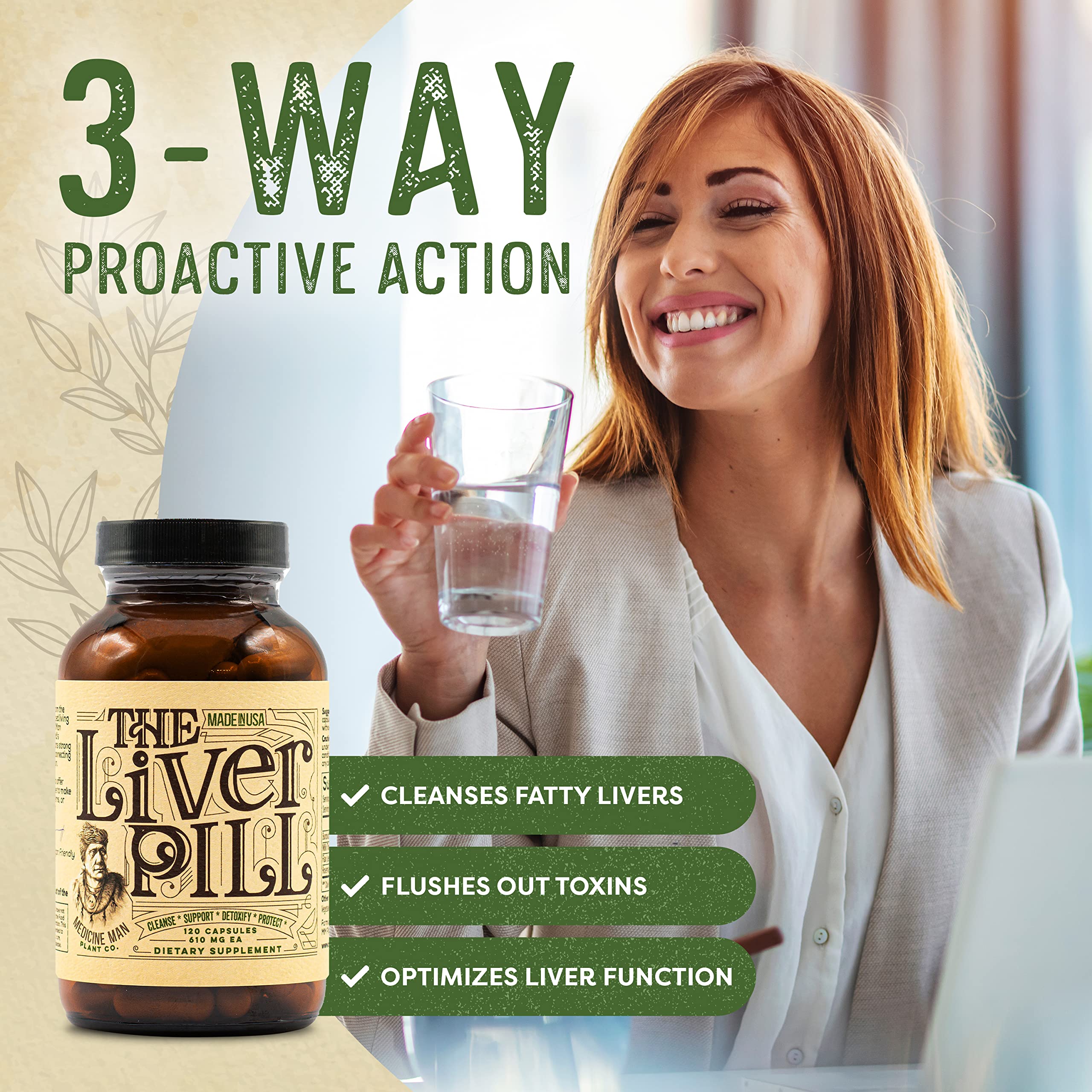 Medicine Man Plant Co Capsules in hand conveying easy daily dosage for liver health.