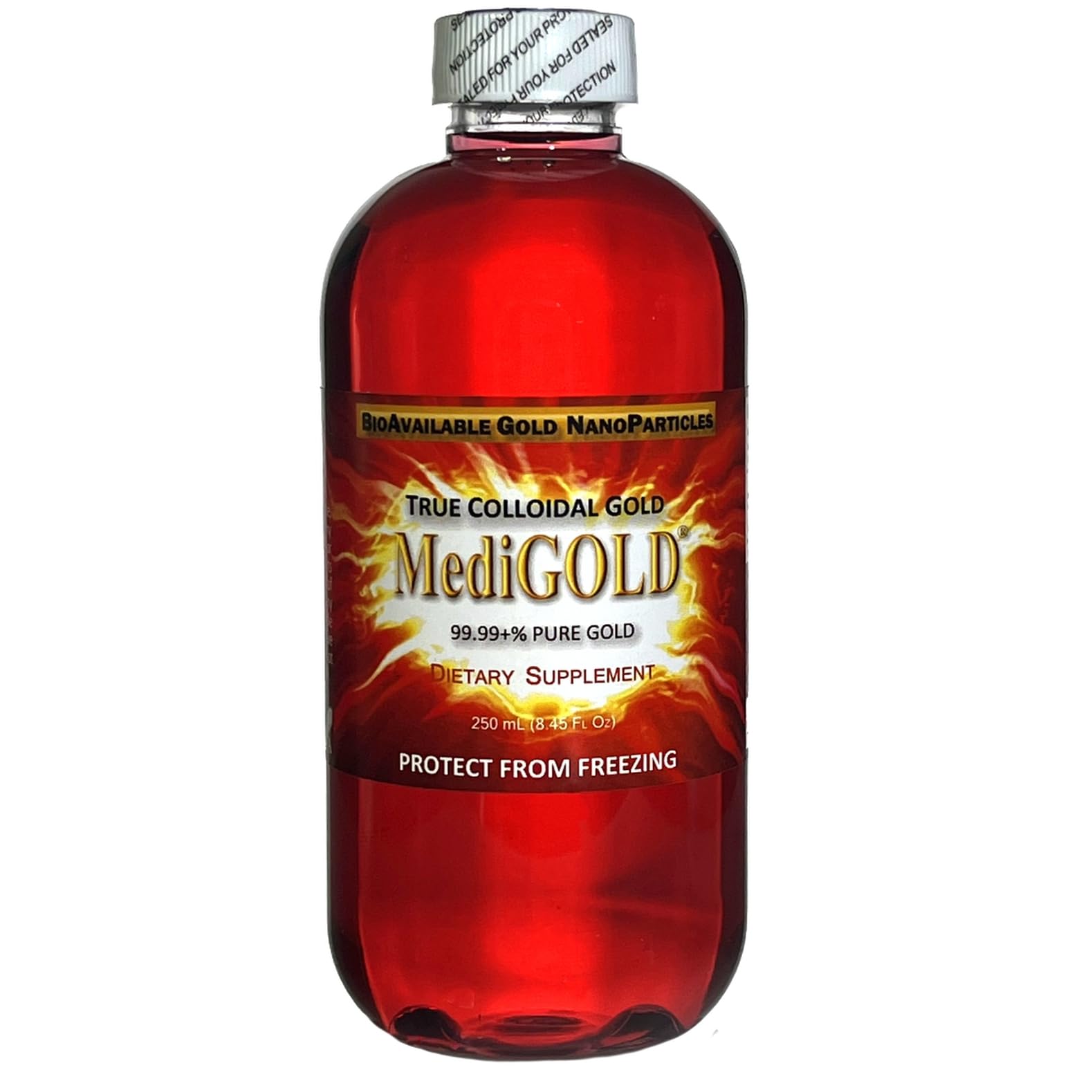Close-up of MediGOLD label with product details