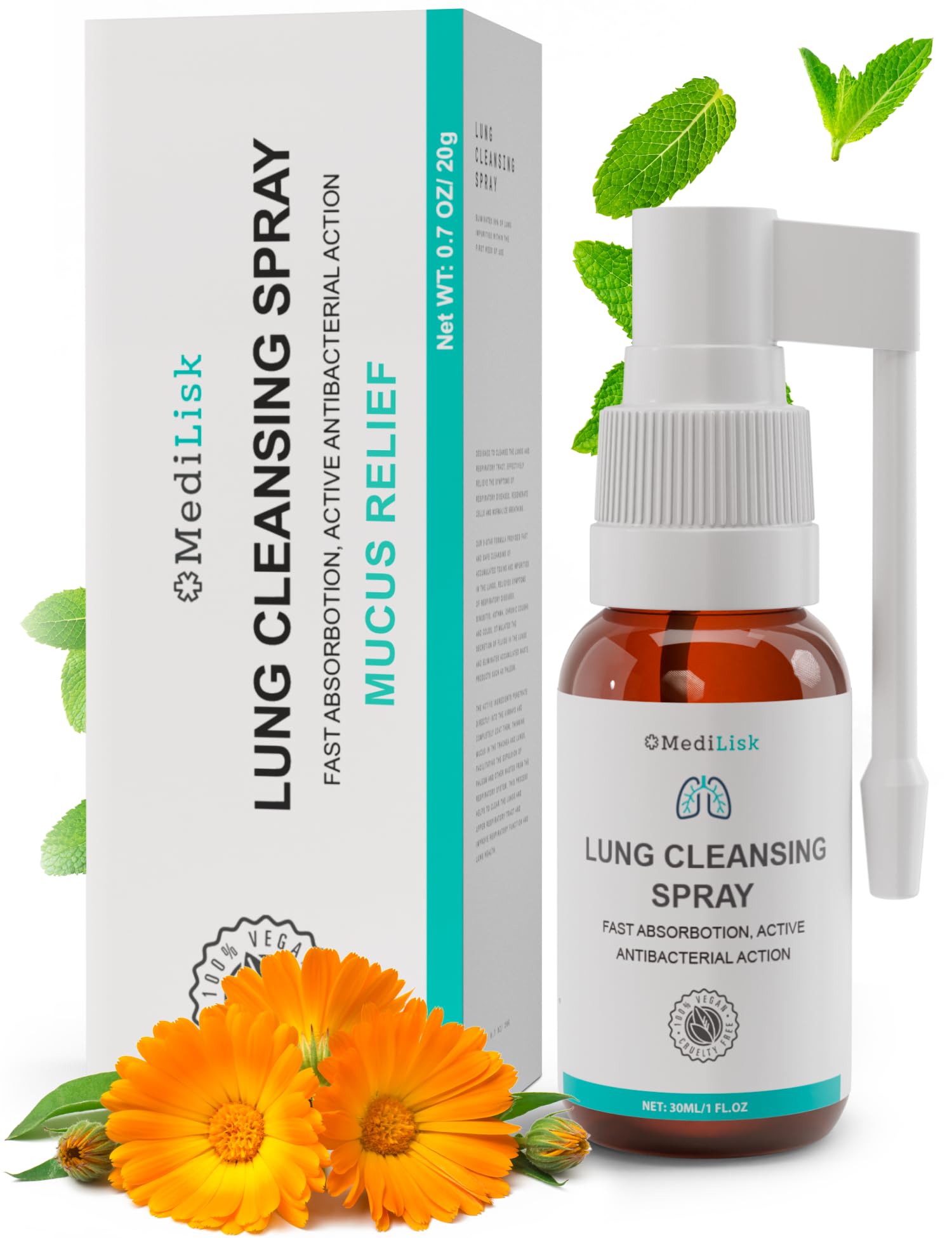 Front view of MediLisk Lung Cleansing Spray bottle, 1 oz