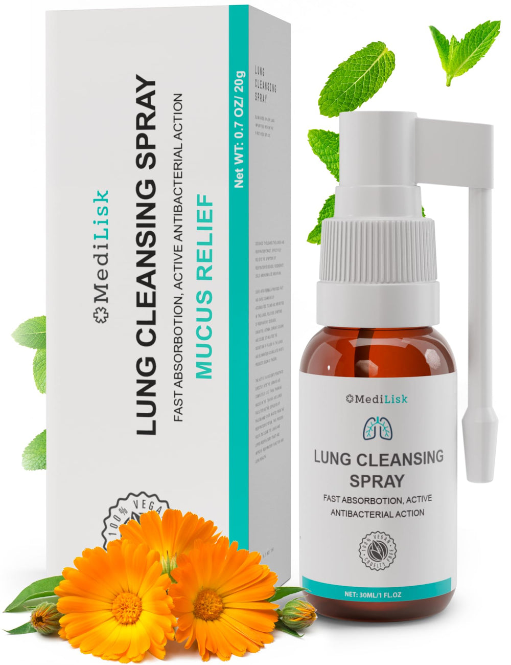 Front view of MediLisk Lung Cleansing Spray bottle, 1 oz