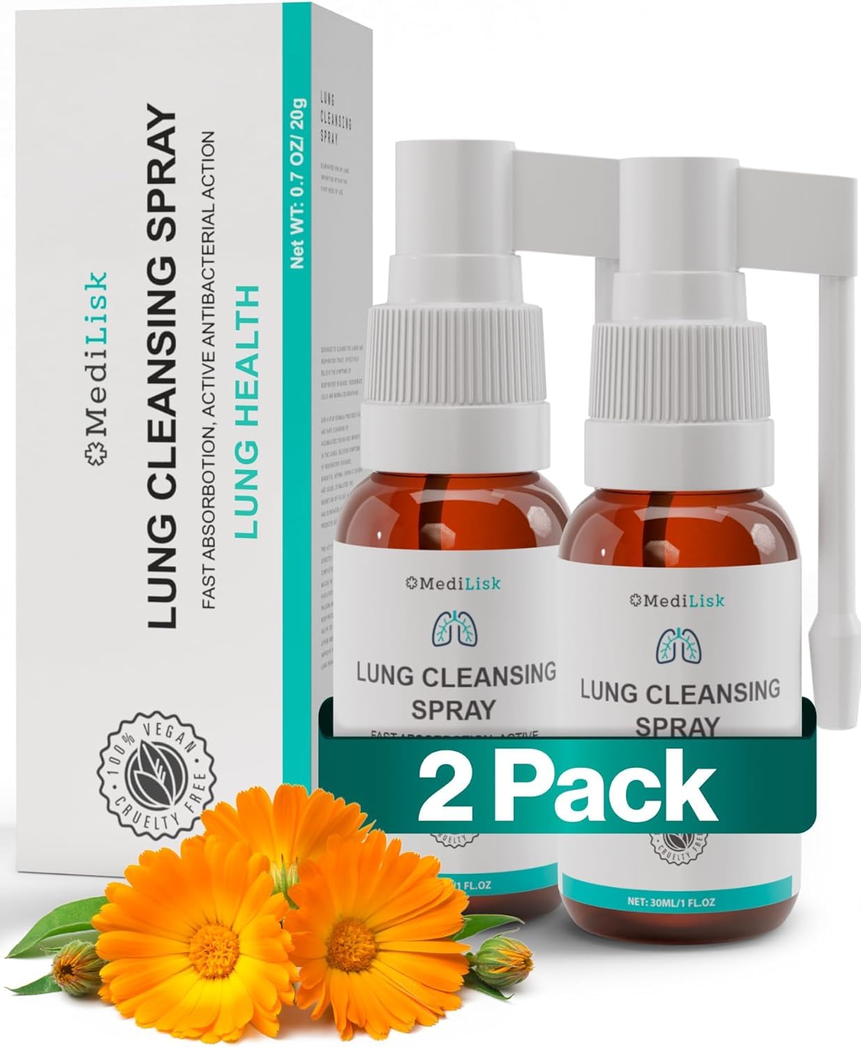 MediLisk Lung Cleansing Spray bottle front view with 1 oz labeling