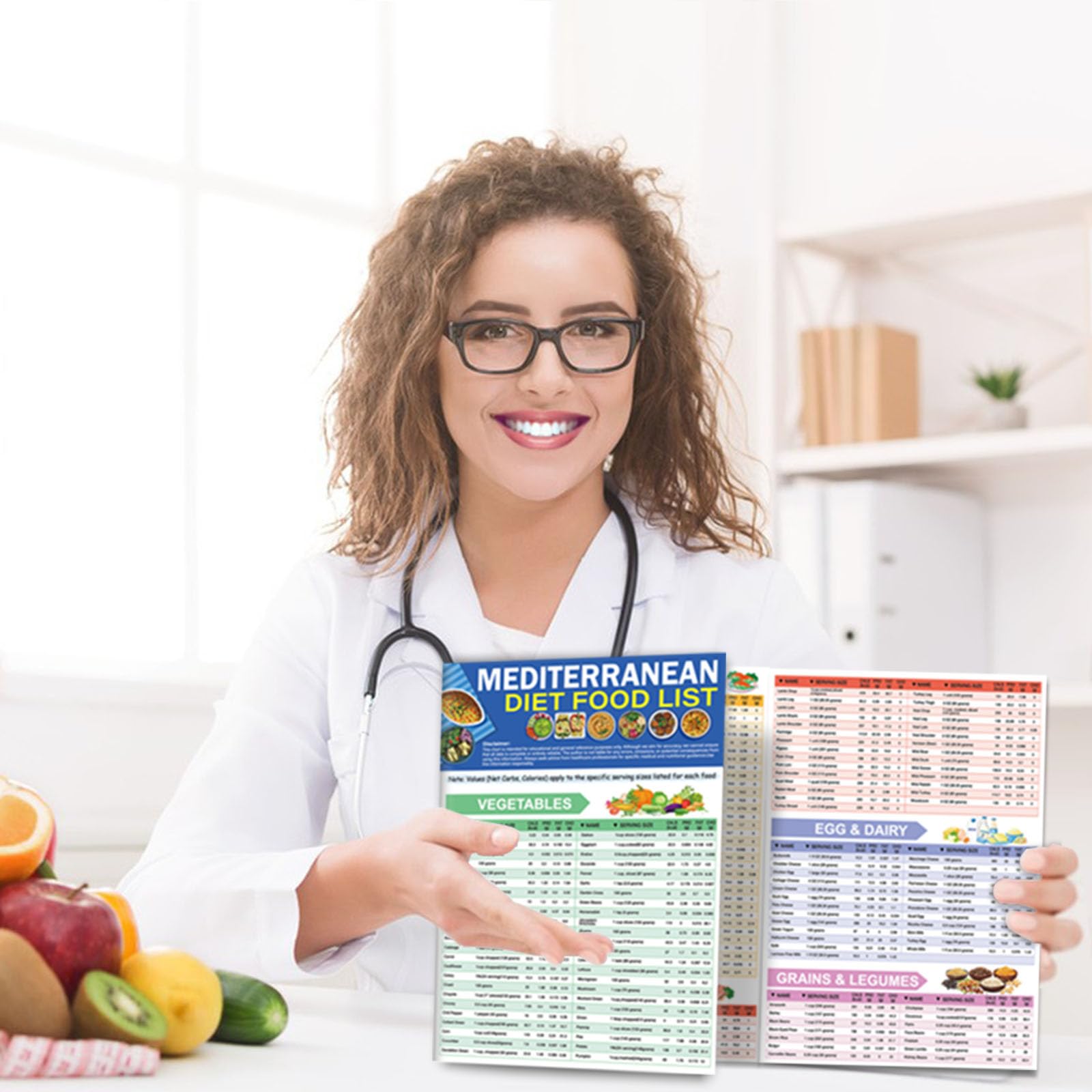 Poster showing the Mediterranean diet food groups and serving guidance