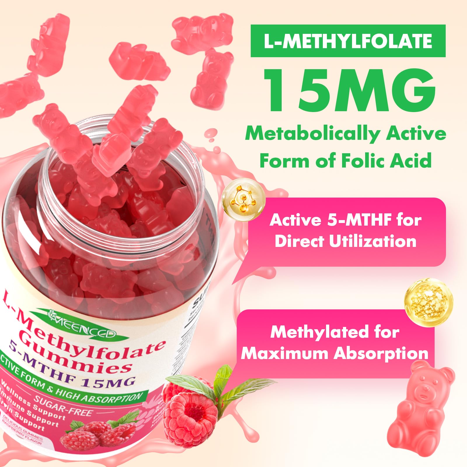 Two MEENCCD 2-pack packaging boxes for L-Methylfolate gummies