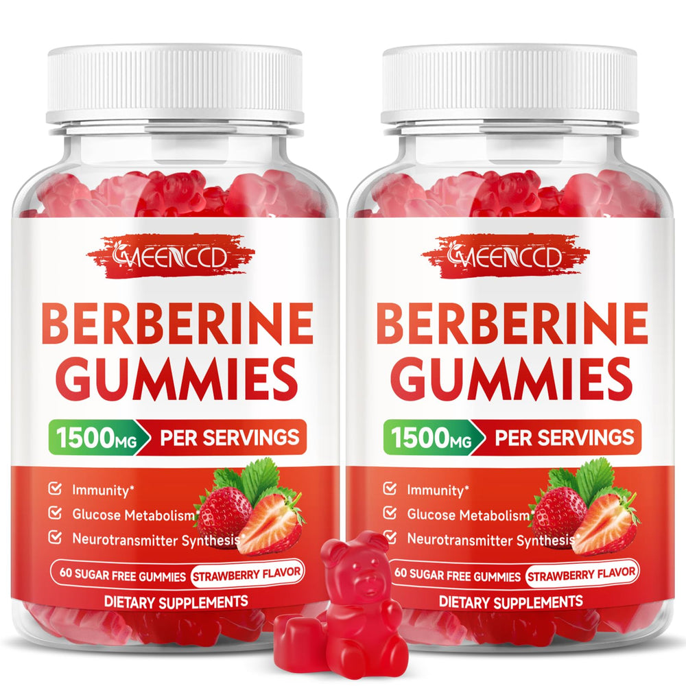 Front view of MEENCCD Berberine Gummies 2-pack Strawberry Flavor (120 Count)