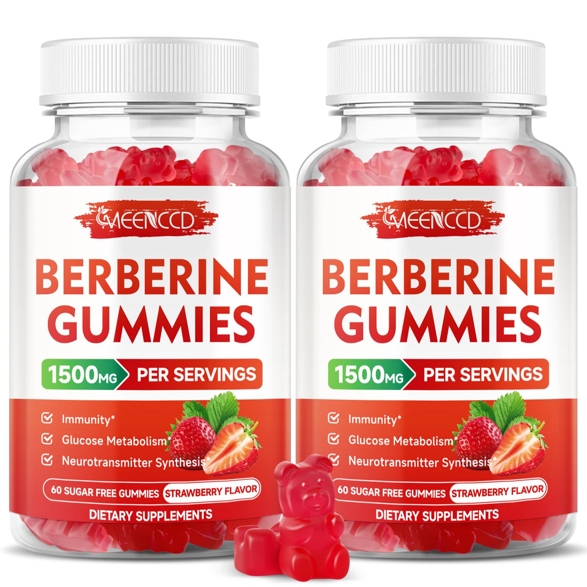 Front view of MEENCCD Berberine Gummies 2-pack Strawberry Flavor (120 Count)