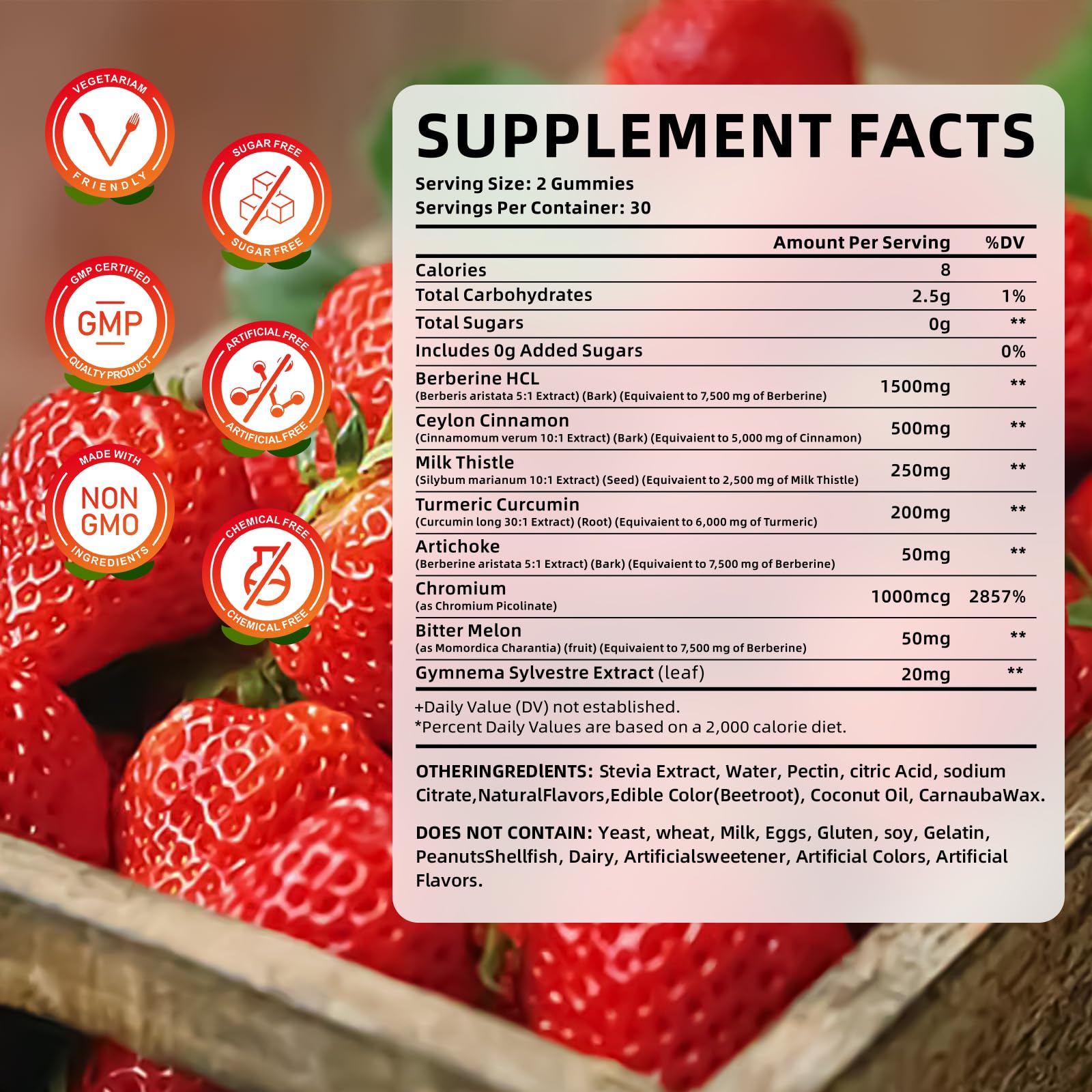 Close-up of Berberine HCL and ingredients in MEENCCD gummies