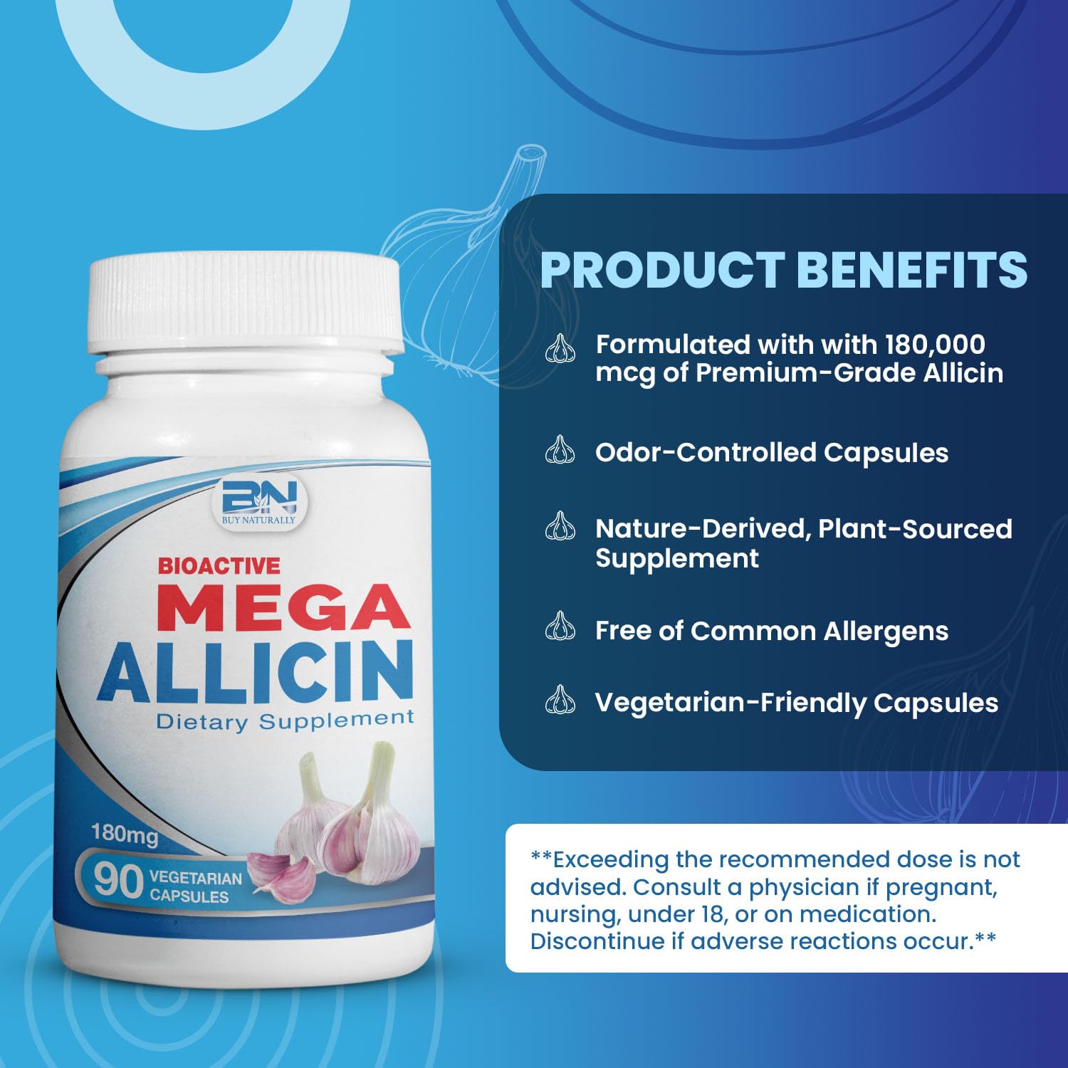 Close-up of 180,000 mcg allicin veggie capsules