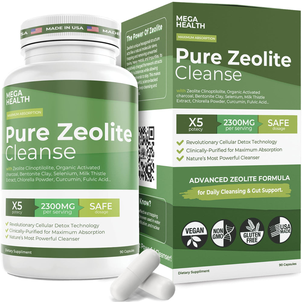 MEGA HEALTH Pure Zeolite Cleanse bottle with capsules for detox support