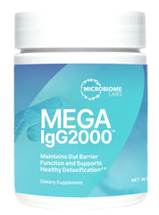 Mega IgG2000 gut health powder container with scoop