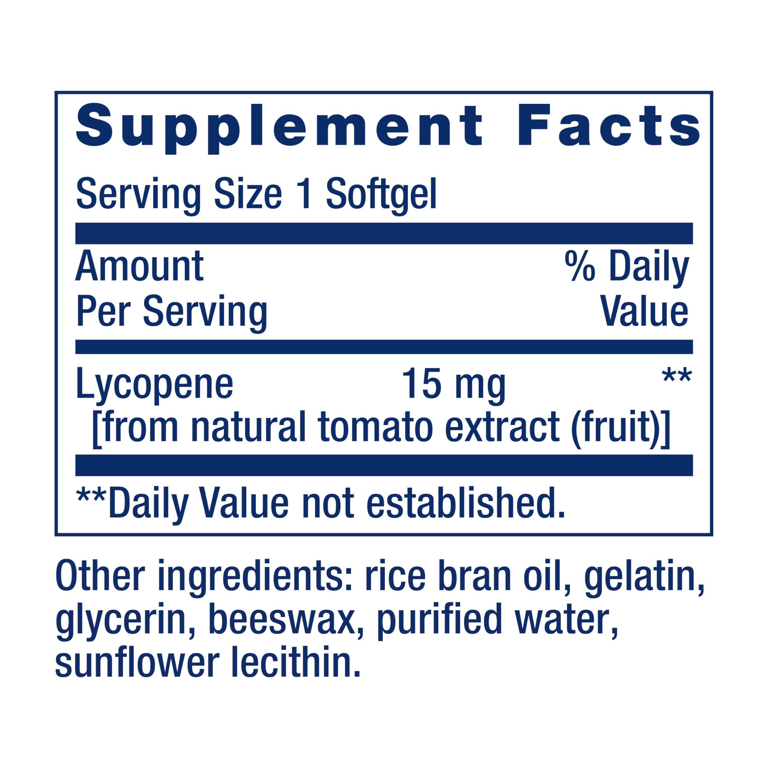 Close-up of lycopene 15 mg on bottle label