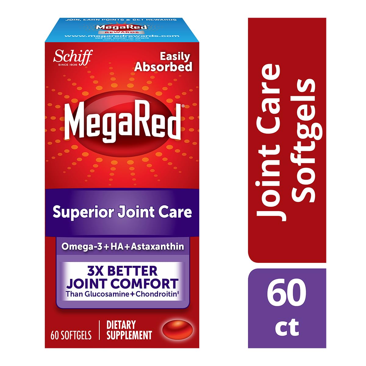 MegaRed Krill Oil Joint Care bottle back label with benefits