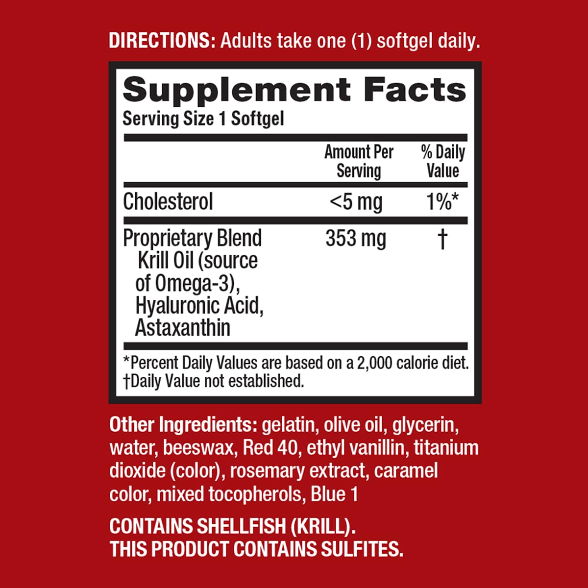 Ingredients list on MegaRed Krill Oil Joint Care label