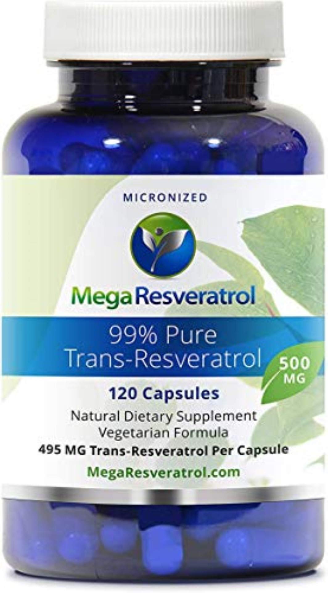 Mega Resveratrol bottle with 120 capsules, 500 mg each