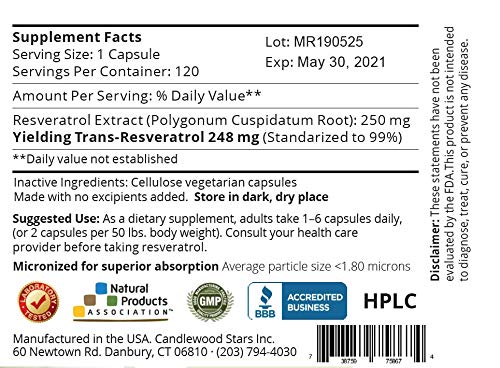 Close up of a 250 mg Mega Resveratrol capsule