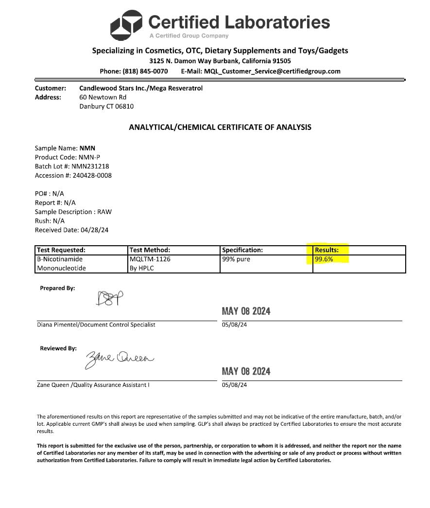 Front view of Mega Resveratrol bottle label showing dosage and purity
