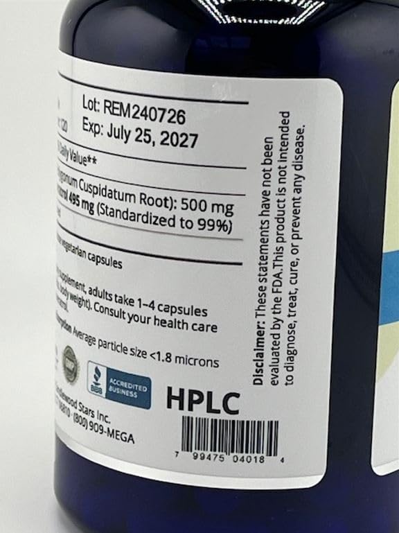 Close-up of Mega Resveratrol bottle with label