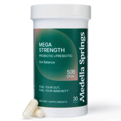 Mega-Strain 50 Billion CFU Probiotics bottle with 30 capsules