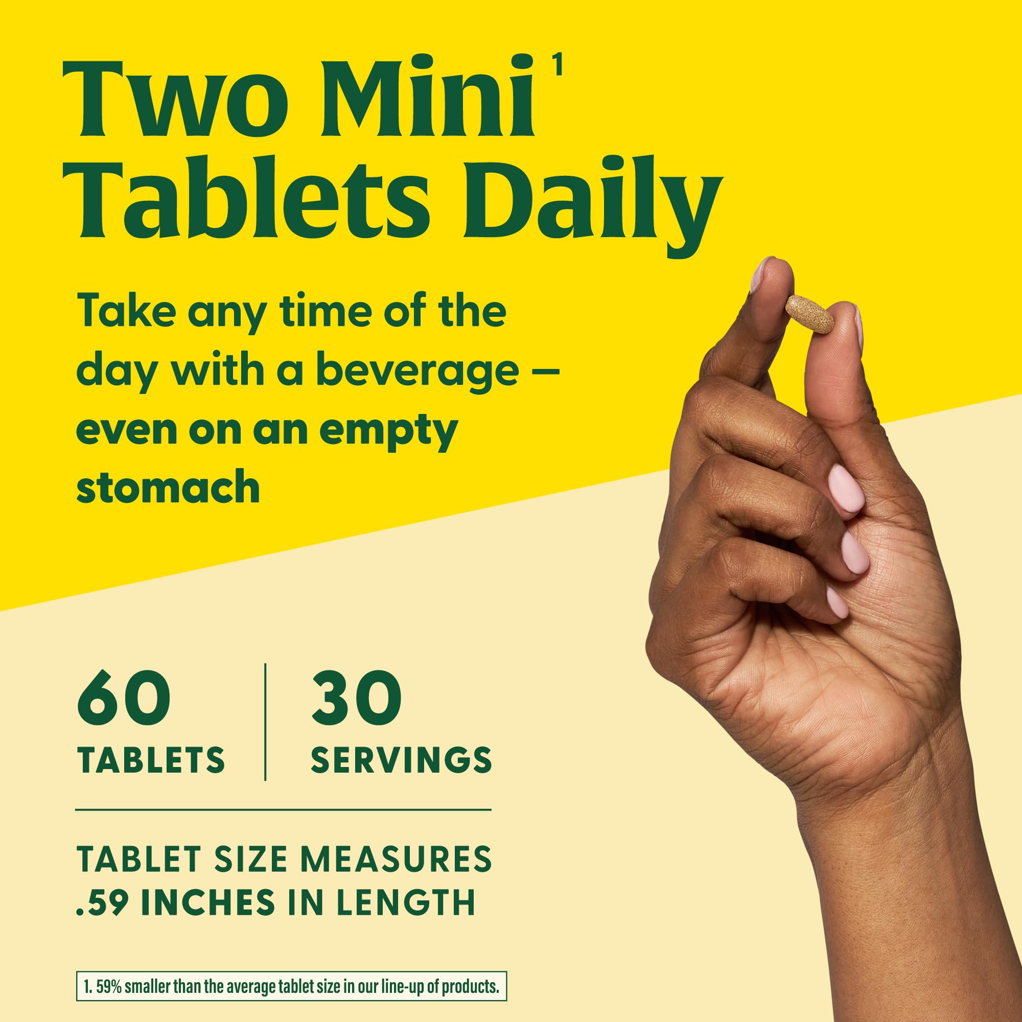 Serving size of two mini tablets for 30 servings