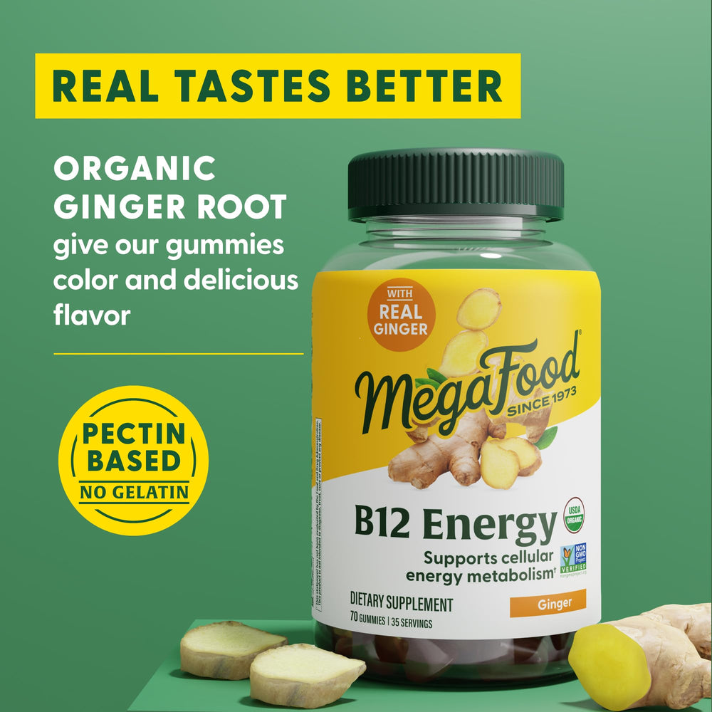 USDA Organic, gluten-free and non-GMO label on MegaFood B12 Energy Gummies