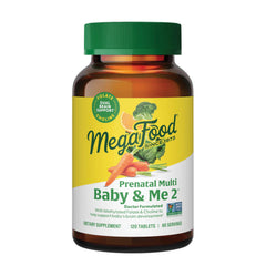 MegaFood Baby & Me 2 Prenatal Vitamin bottle with 120 tabs