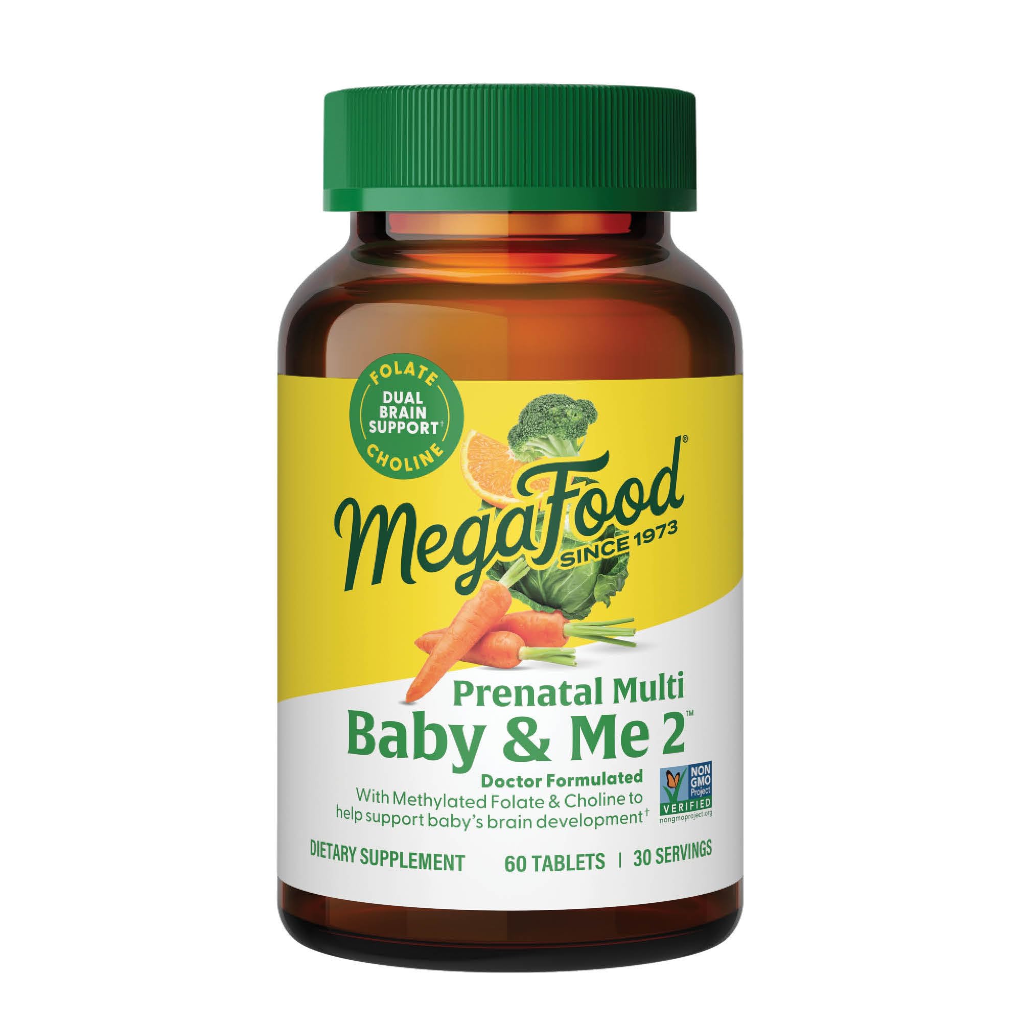 MegaFood Baby & Me 2 Prenatal vitamin bottle with 60 tablets