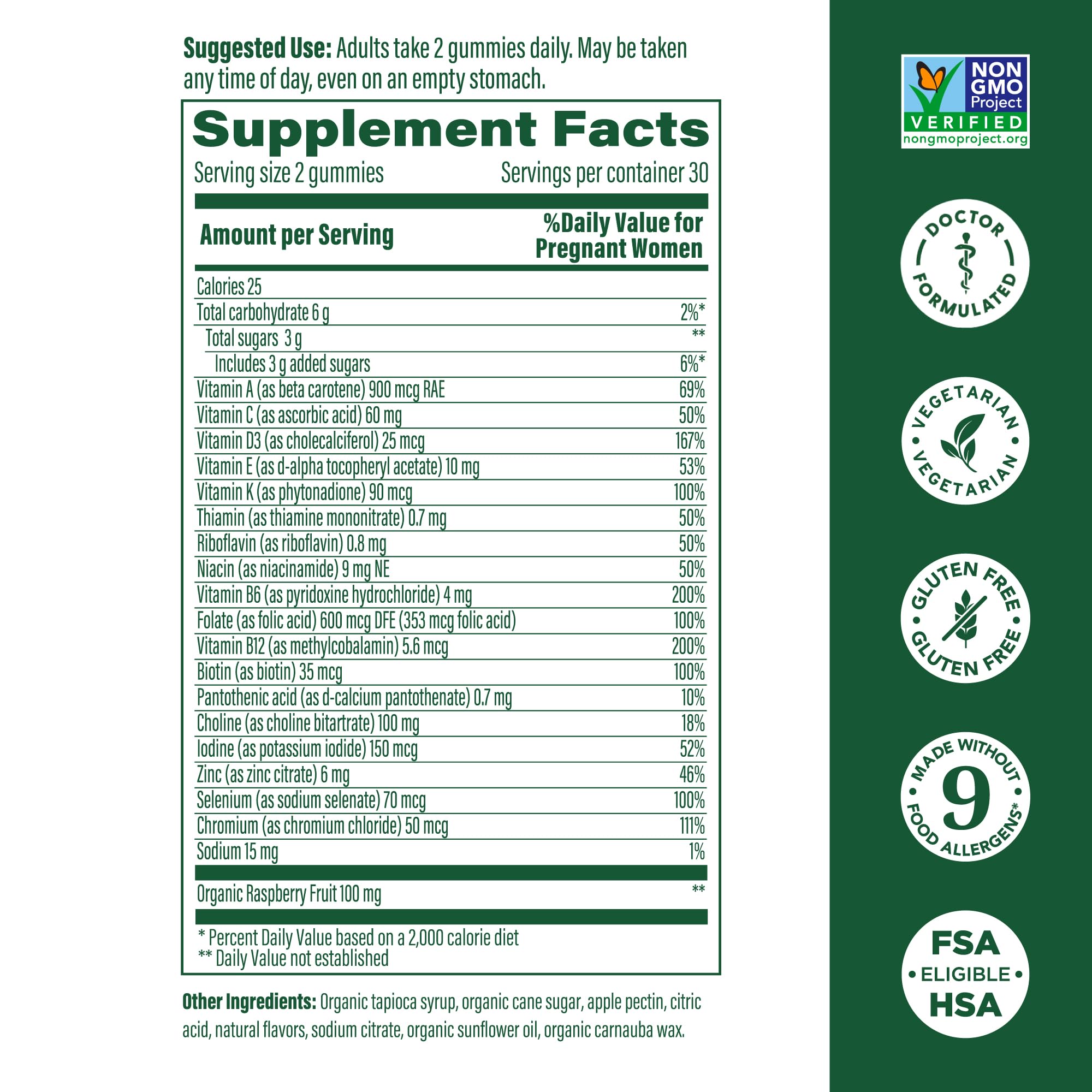 Close-up of raspberry-flavored prenatal gummy