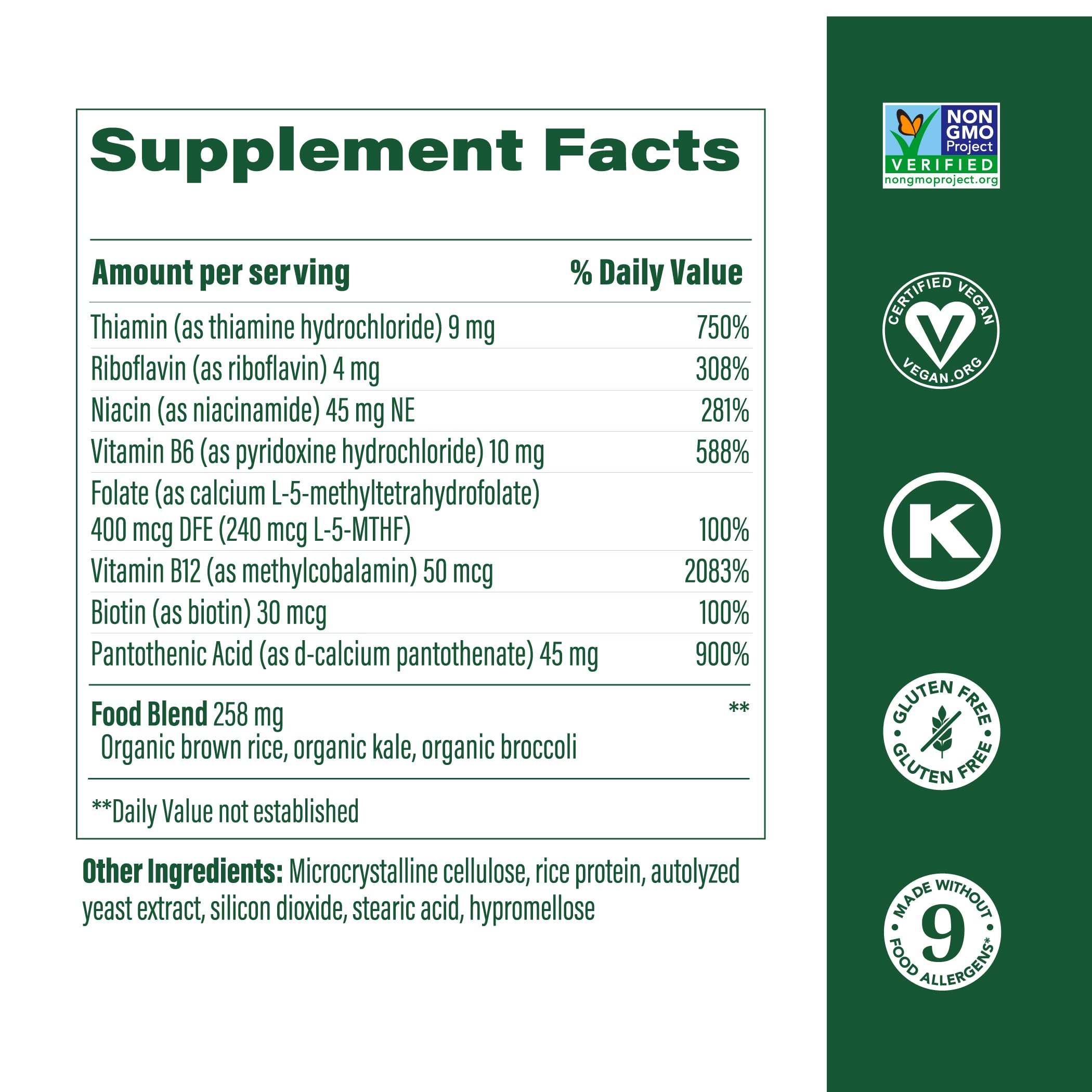Product label showing 8 B vitamins including B6 and B12