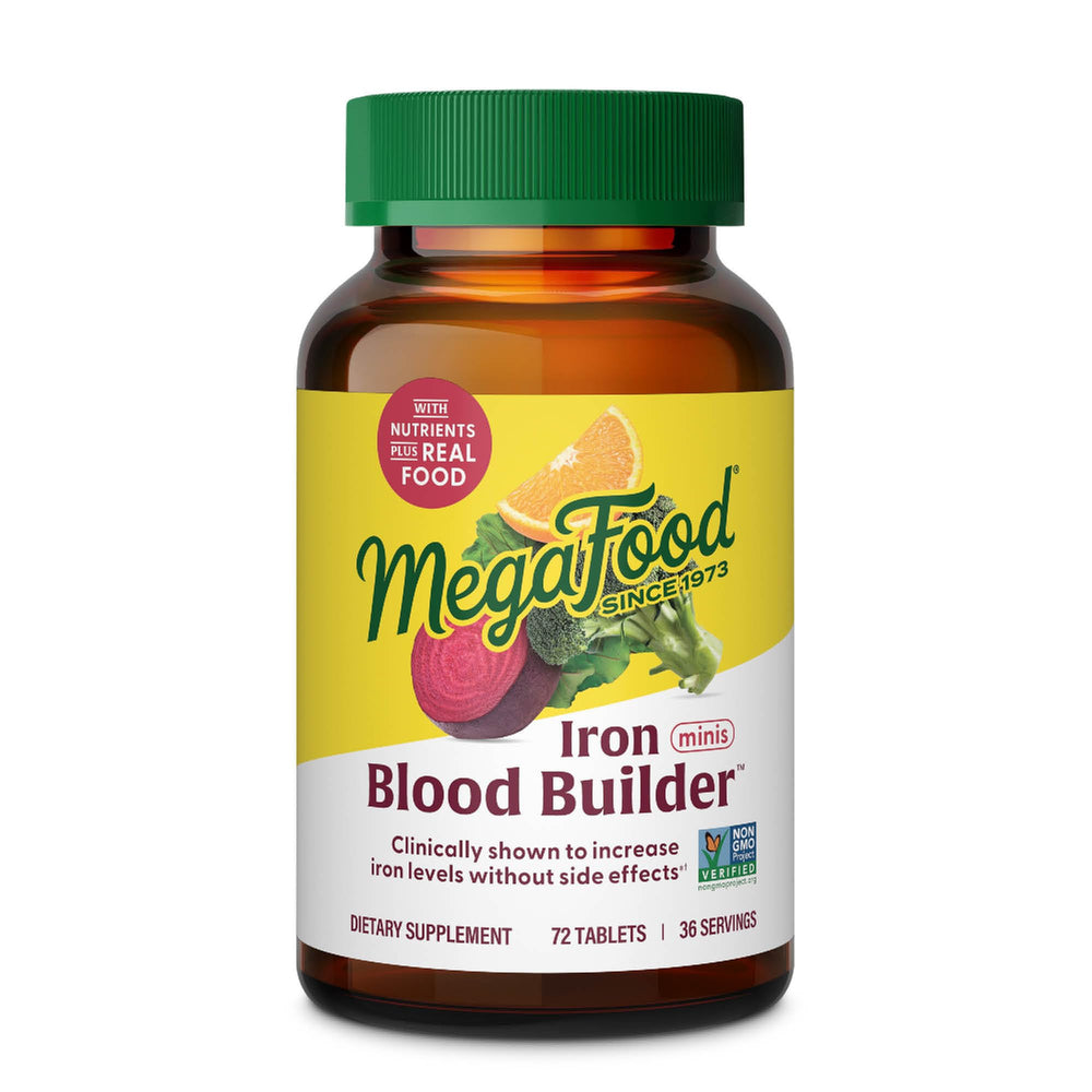 MegaFood Blood Builder iron supplement bottle with mini tablets