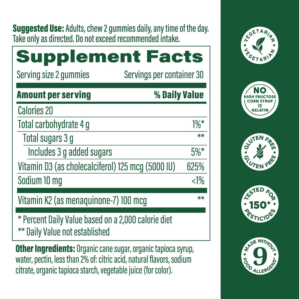 Label and front of MegaFood D3 K2 Gummies Peach