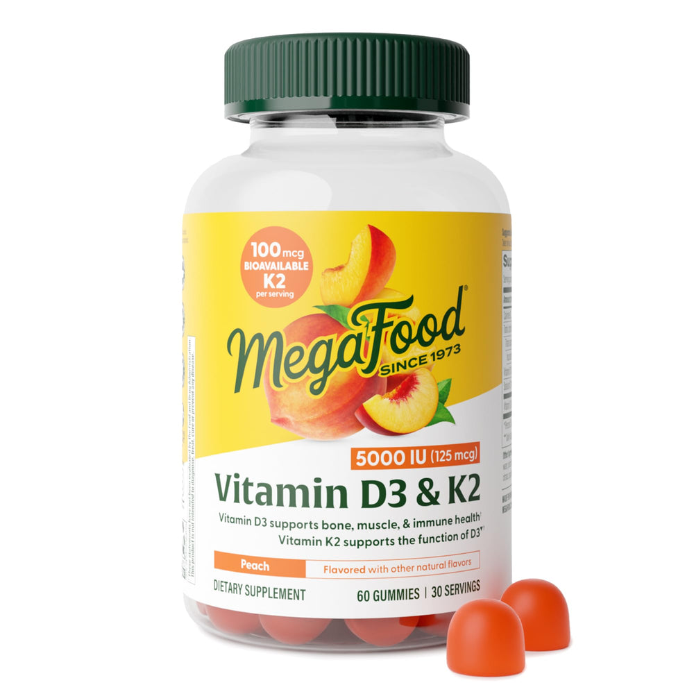 Front packaging of MegaFood D3 K2 Gummies Peach