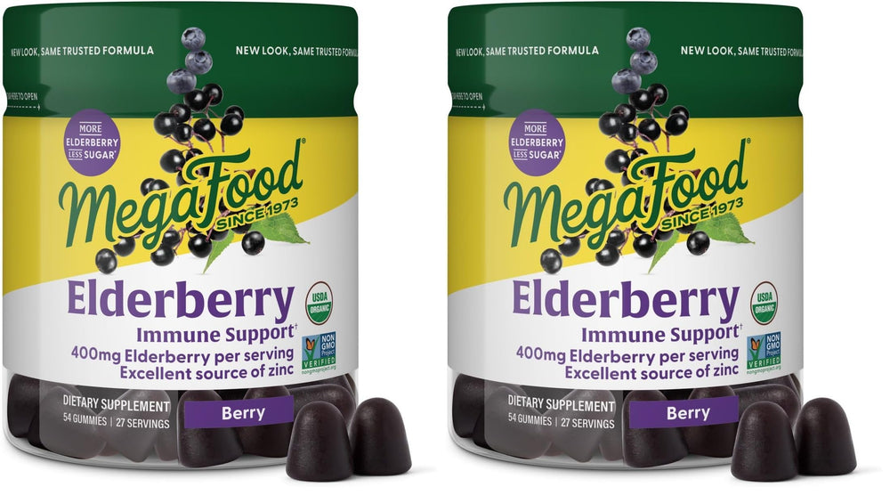 Hero image: MegaFood Elderberry Immune Support Gummies in a two-pack