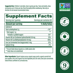 Nutrition facts panel for MegaFood Iron Energy Gummies