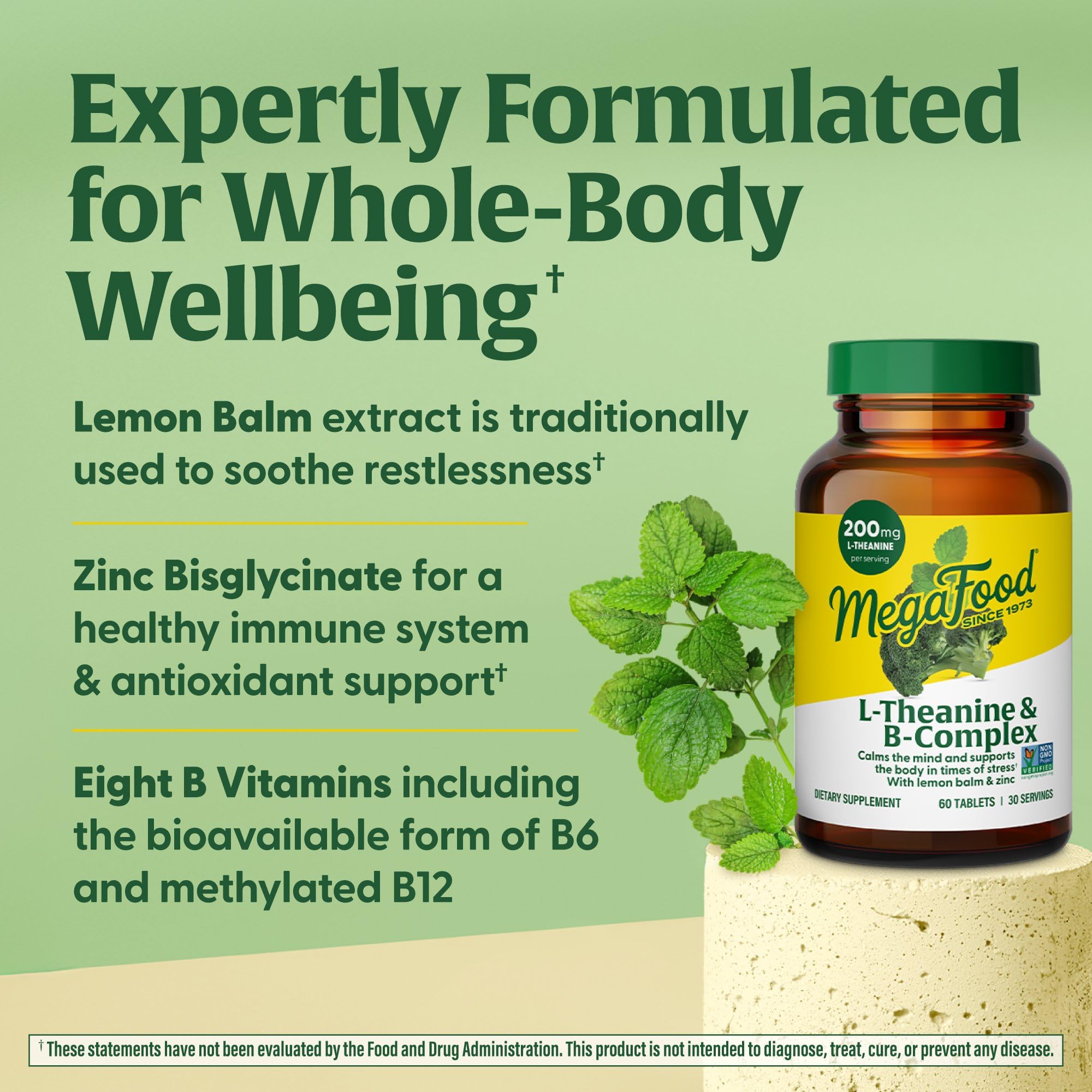 Label highlighting 40 mg real-food per serving including broccoli