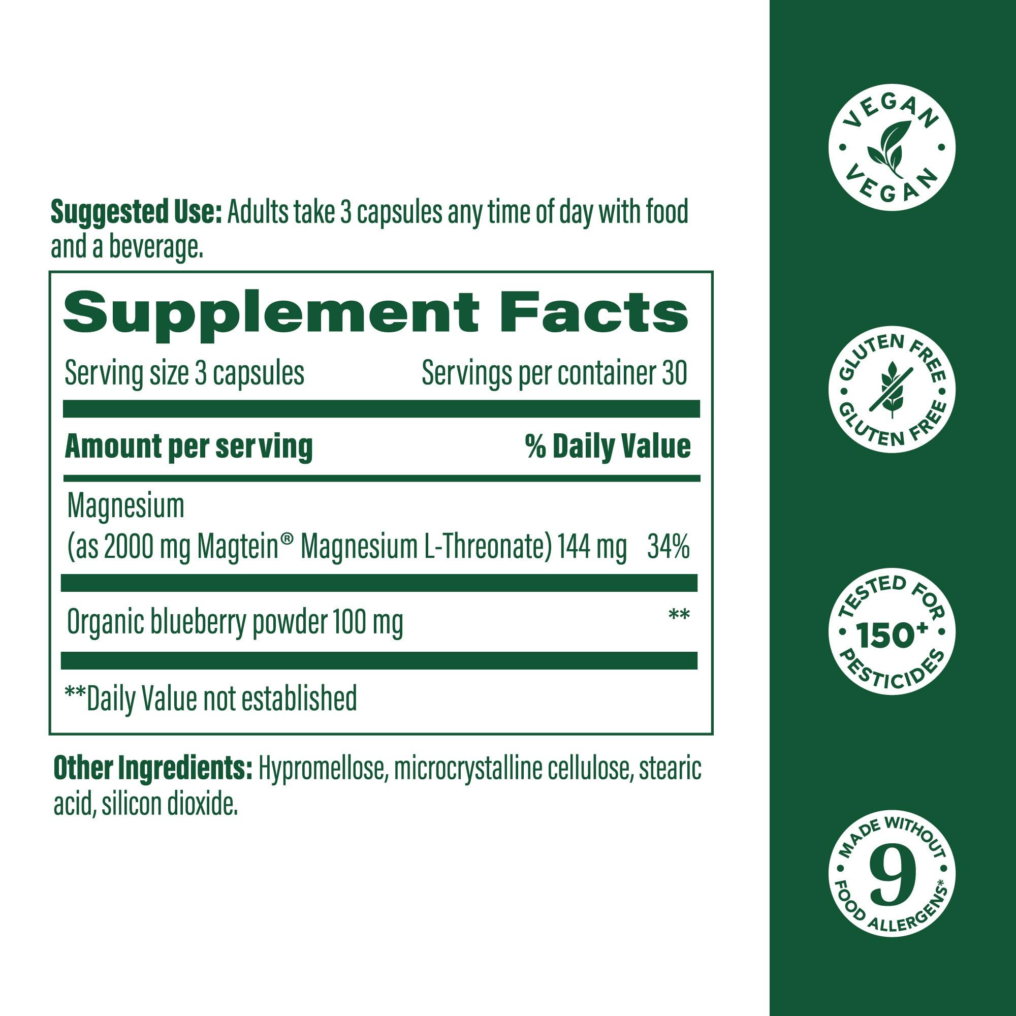 Close-up of Magtein Magnesium L-Threonate label on bottle