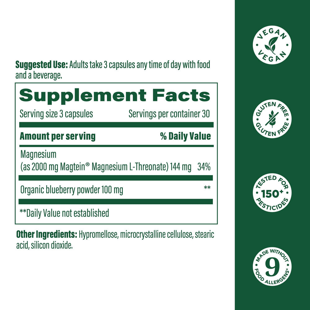Close-up of Magtein Magnesium L-Threonate label on bottle