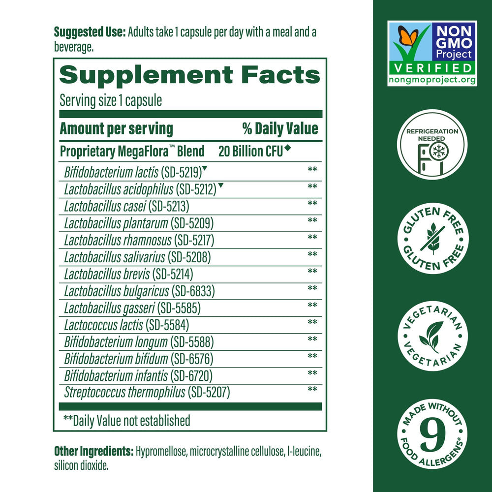 Label highlighting 20B CFU and 14 probiotic strains