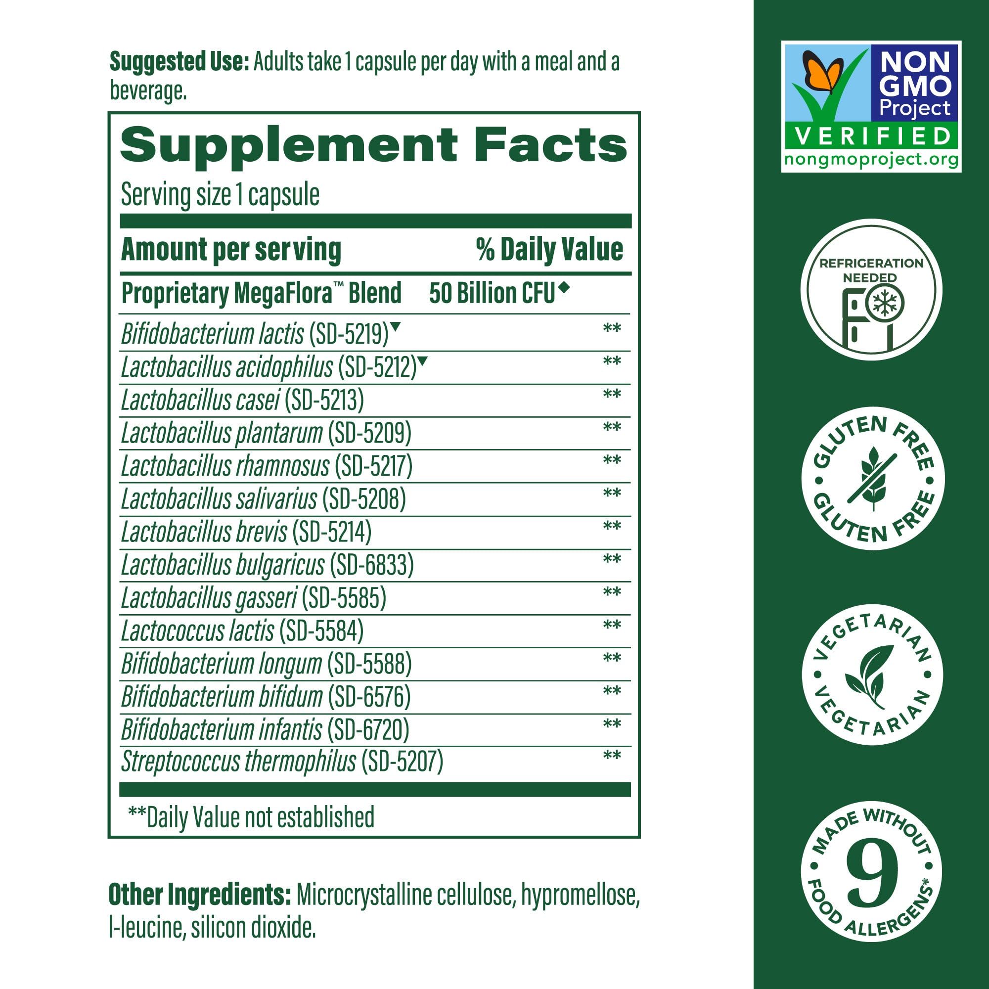 Close-up nutrition label showing 50B CFU and 14 strains