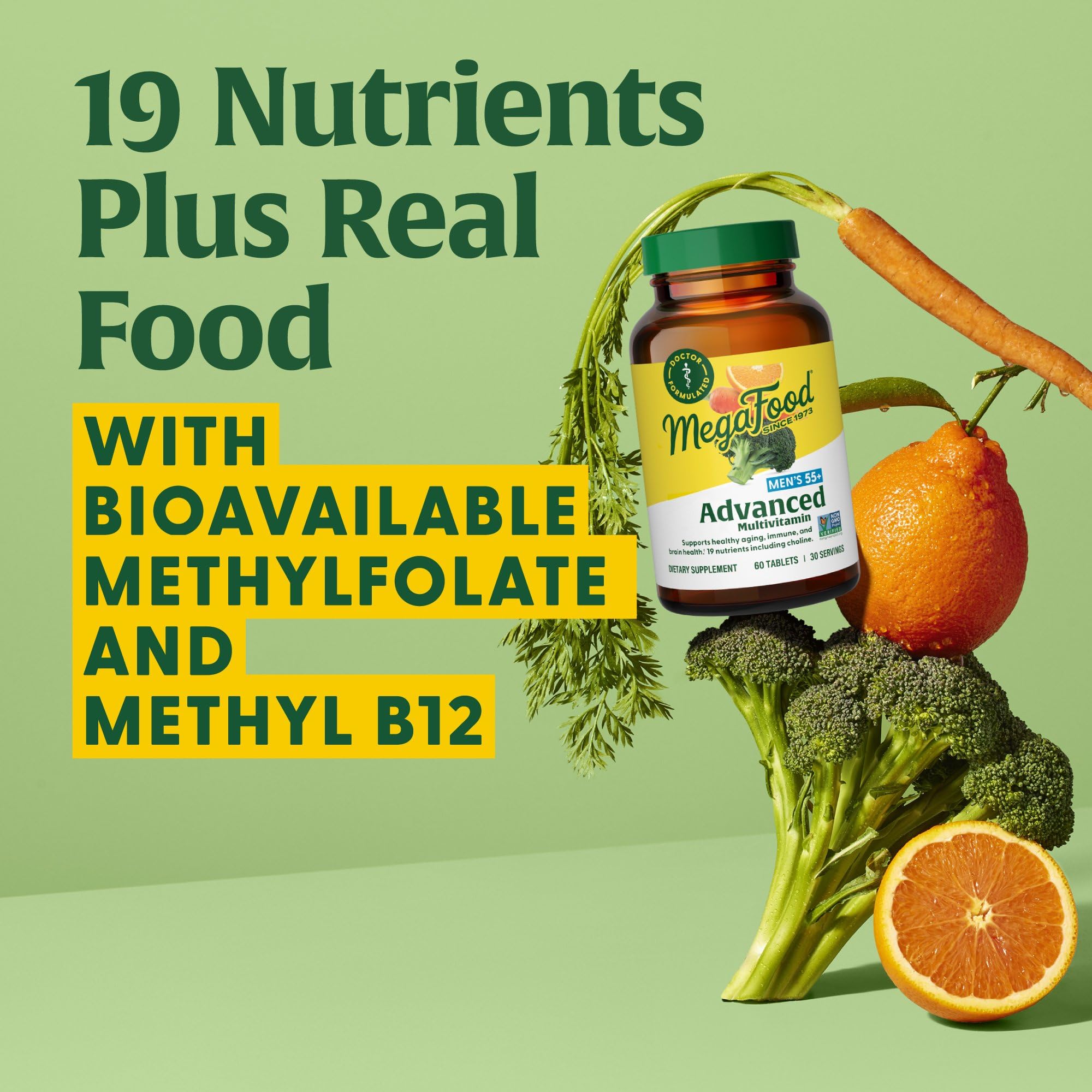 Brain health features showing choline and B vitamins in MegaFood 55+