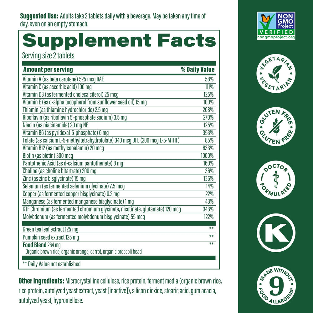 Close-up of MegaFood Men's 55+ multivitamin bottle