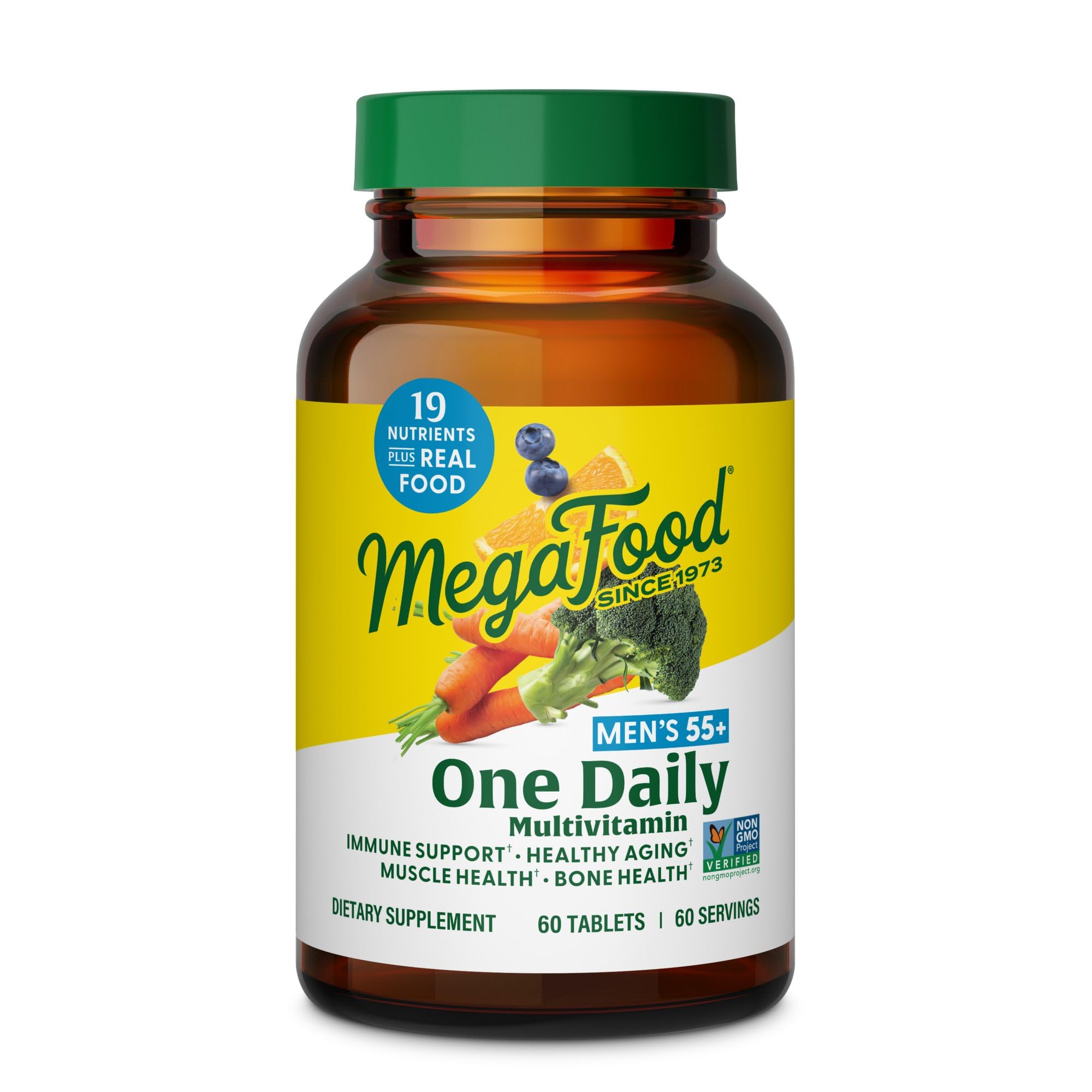 Front view of MegaFood Men's 55+ One Daily bottle