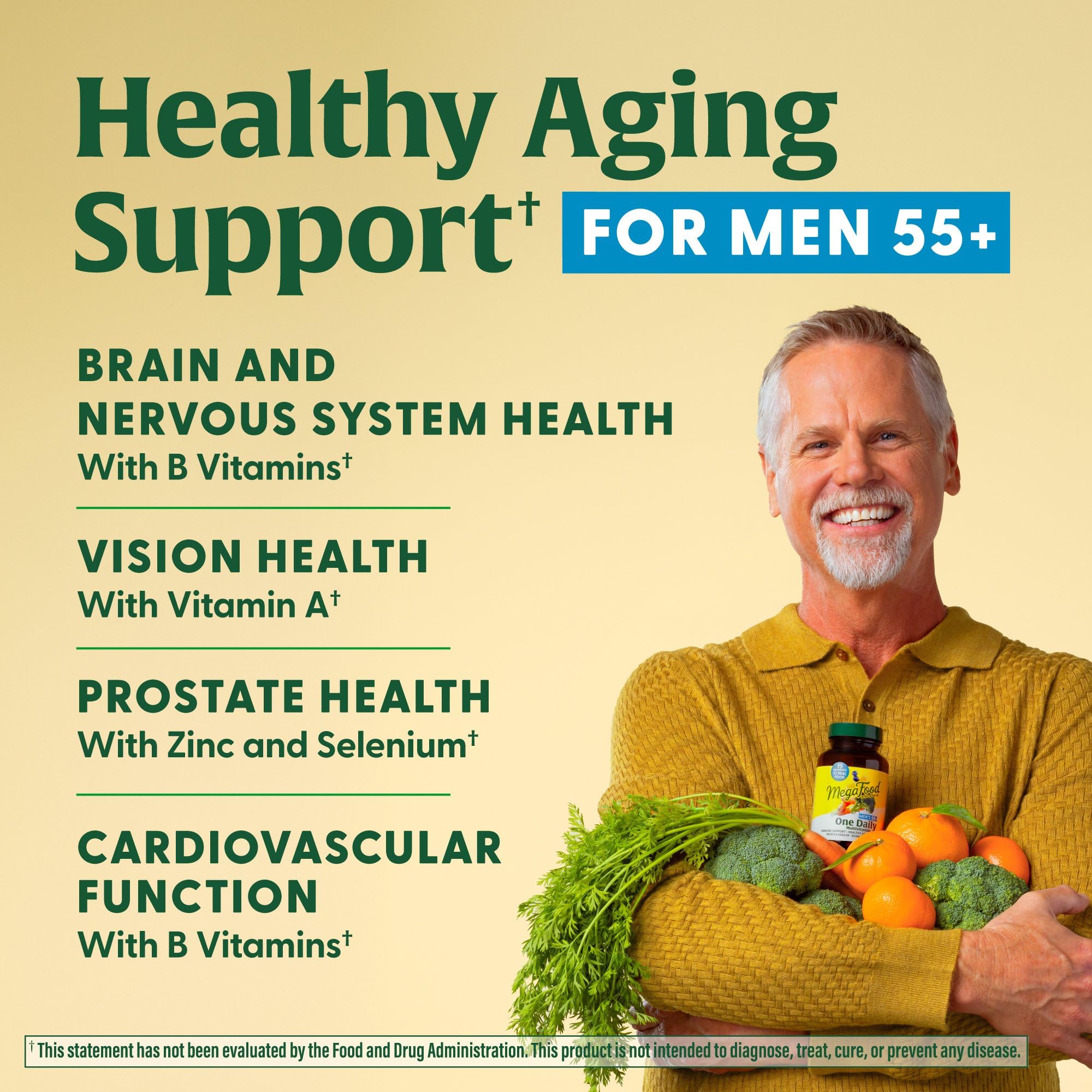 Nutrition facts panel for MegaFood Men's 55+ One Daily
