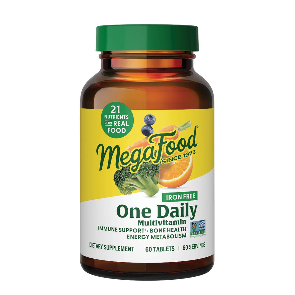 Hero image of MegaFood One Daily Iron Free Multivitamin bottle with 60 tablets