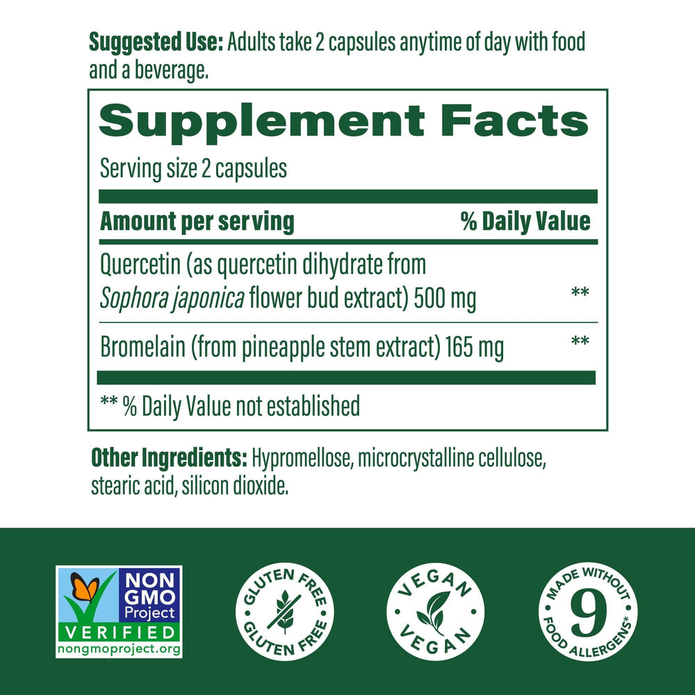 Quercetin with Bromelain capsules close-up